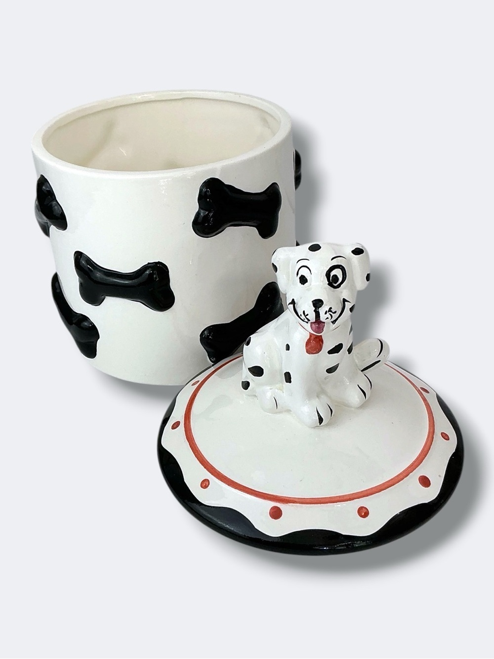 101 Dalmatians Cookie Treat Jar White Black Bones Red Accents Vintage 1993 - Picture 2 of 16